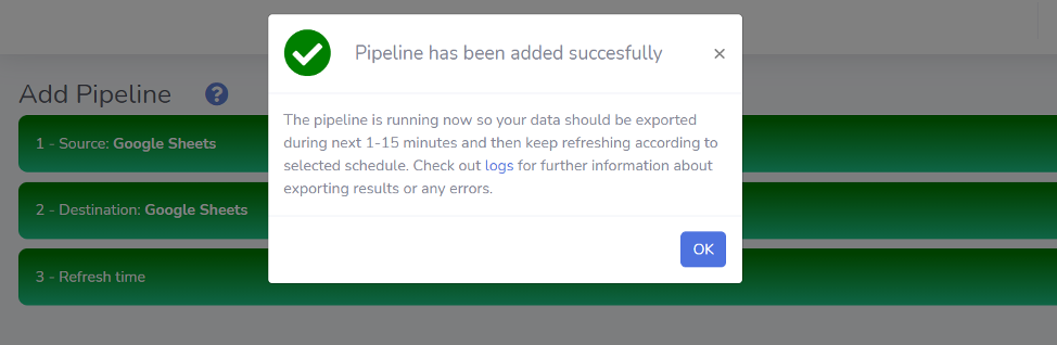 Pipeline added successfully